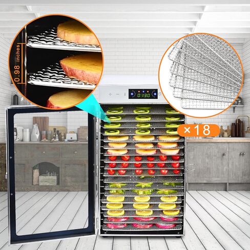 مجفف الطعام Iproods 18 صينية من الفولاذ المقاوم للصدأ، آلة تجفيف الطعام لحوم البقر واللحوم والخضروات والفواكه، مع 86-194 درجة فهرنهايت قابلة للتعديل والتحكم في الوقت الرقمي من 0 إلى 24 ساعة، فضي in Kuwait