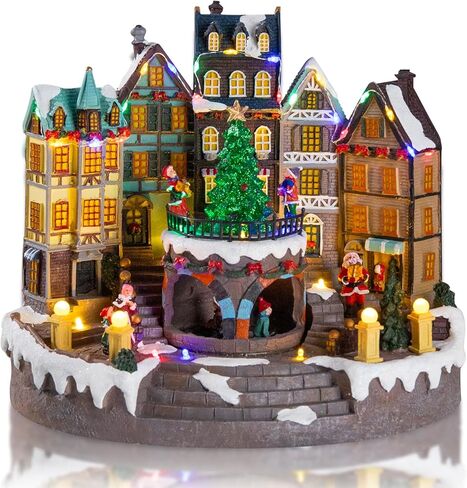 Vipush Christmas Village House - Christmas Collectible Building with Moving Christmas Tree, Christmas Musical Decoration, 3*AAA Powered Holiday Lights for Indoor/Home/Tabletop/Party Gift in Kuwait