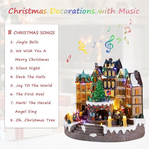 Vipush Christmas Village House - Christmas Collectible Building with Moving Christmas Tree, Christmas Musical Decoration, 3*AAA Powered Holiday Lights for Indoor/Home/Tabletop/Party Gift in Kuwait