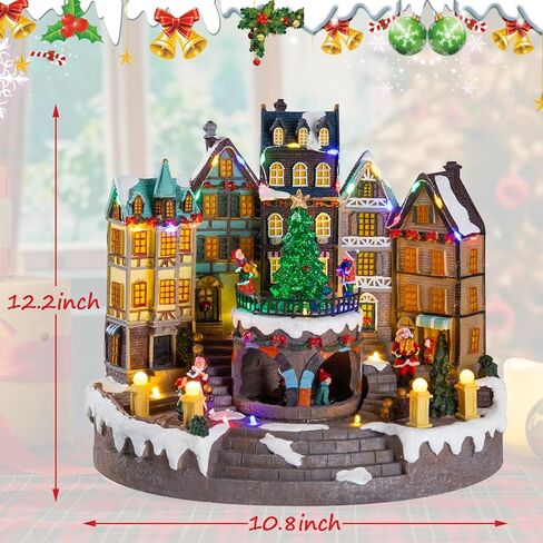 Vipush Christmas Village House - Christmas Collectible Building with Moving Christmas Tree, Christmas Musical Decoration, 3*AAA Powered Holiday Lights for Indoor/Home/Tabletop/Party Gift in Kuwait