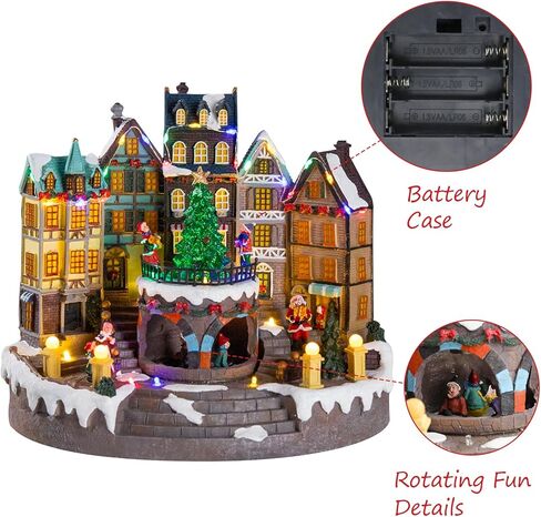 Vipush Christmas Village House - Christmas Collectible Building with Moving Christmas Tree, Christmas Musical Decoration, 3*AAA Powered Holiday Lights for Indoor/Home/Tabletop/Party Gift in Kuwait