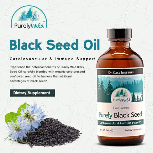 زيت الحبة السوداء النقي - تم تركيبه بواسطة دكتور كاس إنجرام ويحتوي على زيوت أساسية من الحبة السوداء المضغوطة على البارد - مكملات غذائية لزيت عباد الشمس لدعم المناعة وصحة الجهاز الهضمي - 8 أونصة سائلة in Kuwait