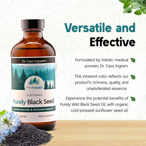 زيت الحبة السوداء النقي - تم تركيبه بواسطة دكتور كاس إنجرام ويحتوي على زيوت أساسية من الحبة السوداء المضغوطة على البارد - مكملات غذائية لزيت عباد الشمس لدعم المناعة وصحة الجهاز الهضمي - 8 أونصة سائلة in Kuwait