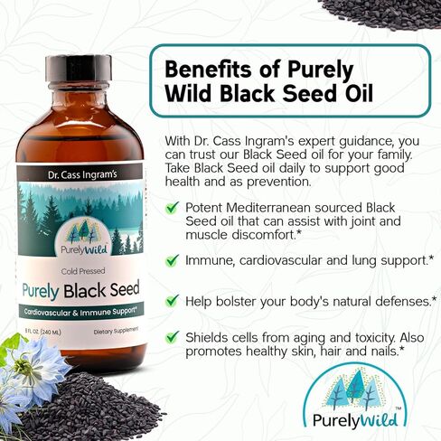 زيت الحبة السوداء النقي - تم تركيبه بواسطة دكتور كاس إنجرام ويحتوي على زيوت أساسية من الحبة السوداء المضغوطة على البارد - مكملات غذائية لزيت عباد الشمس لدعم المناعة وصحة الجهاز الهضمي - 8 أونصة سائلة in Kuwait