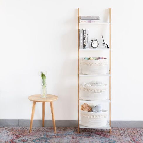 Mkono 3 Pack Storage Baskets Bins for Shelves Boho Toys Organizer Decor Small White Woven Cotton Rope Basket with Macrame Tassels Books Towel Storage for Bedroom Nursery Living Room, 13" x 8.6" x 7.8" in Saudi Arabia