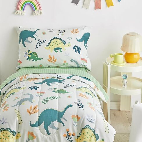 طقم سرير أطفال قطن مكون من 4 قطع من الحيوانات مع الأسود والحمر الوحشية وأفراس النهر والفيلة والزرافات طقم سرير للأطفال الصغار يتضمن لحافًا مبطنًا رائعًا وملاءة جاهزة وملاءة علوية وغطاء وسادة in Kuwait