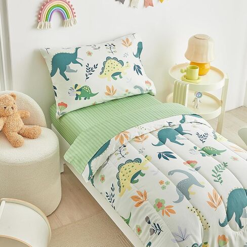 طقم سرير أطفال قطن مكون من 4 قطع من الحيوانات مع الأسود والحمر الوحشية وأفراس النهر والفيلة والزرافات طقم سرير للأطفال الصغار يتضمن لحافًا مبطنًا رائعًا وملاءة جاهزة وملاءة علوية وغطاء وسادة in Kuwait