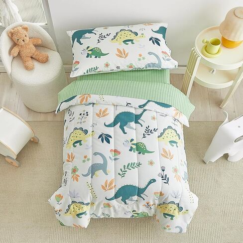 طقم سرير أطفال قطن مكون من 4 قطع من الحيوانات مع الأسود والحمر الوحشية وأفراس النهر والفيلة والزرافات طقم سرير للأطفال الصغار يتضمن لحافًا مبطنًا رائعًا وملاءة جاهزة وملاءة علوية وغطاء وسادة in Kuwait