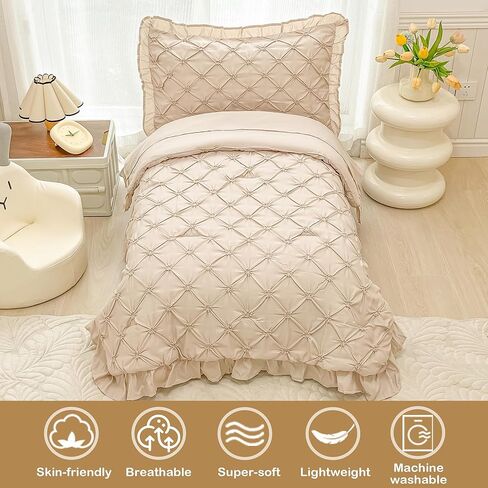 VIVILINEN طقم سرير للأطفال الصغار للفتيات مكون من 4 قطع من 4 قطع باللون الأخضر المريمية وطيات مكشكشة ثلاثية الأبعاد مزهرة بينتاك لسرير الأطفال الصغار طقم ملاءات سرير في حقيبة مع هامش كشكش in Kuwait