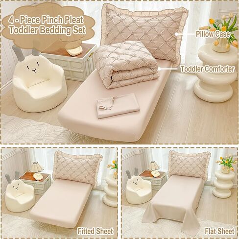 VIVILINEN طقم سرير للأطفال الصغار للفتيات مكون من 4 قطع من 4 قطع باللون الأخضر المريمية وطيات مكشكشة ثلاثية الأبعاد مزهرة بينتاك لسرير الأطفال الصغار طقم ملاءات سرير في حقيبة مع هامش كشكش in Kuwait