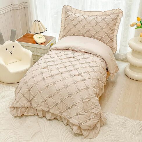 VIVILINEN طقم سرير للأطفال الصغار للفتيات مكون من 4 قطع من 4 قطع باللون الأخضر المريمية وطيات مكشكشة ثلاثية الأبعاد مزهرة بينتاك لسرير الأطفال الصغار طقم ملاءات سرير في حقيبة مع هامش كشكش in Kuwait