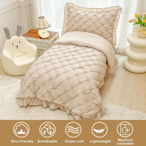 VIVILINEN طقم سرير للأطفال الصغار للفتيات مكون من 4 قطع من 4 قطع باللون الأخضر المريمية وطيات مكشكشة ثلاثية الأبعاد مزهرة بينتاك لسرير الأطفال الصغار طقم ملاءات سرير في حقيبة مع هامش كشكش in Kuwait