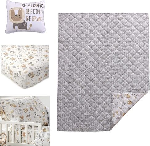 ليفتيكس بيبي - طقم سرير كينيا للاطفال الصغار - رمادي ورمادي داكن - حيوان الغابة - طقم من 5 قطع يتضمن لحاف ذو وجهين وملاءة مثبتة وملاءة مسطحة وغطاء وسادة وسادة مزخرفة - بني in Kuwait