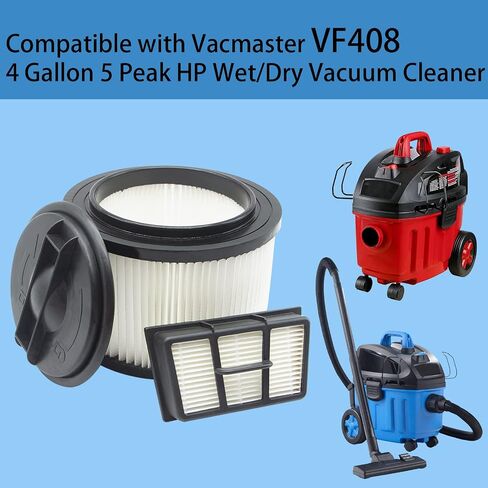 Fine Dust Cartridge Filter Compatible with Vacmaster VF408, Vacmaster VF410P, Wet/Dry Vac Beast VFB511B 0201 and Cleva Industrial VF408B (1 Pack Vacuum Filter and 1 Pack Foam Filter) in Saudi Arabia