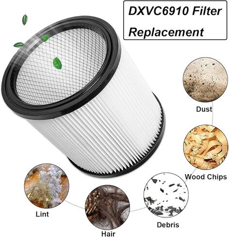 استبدال فلتر خرطوشة DXVC6910 HEPA لـ DEWALT 6/8/9/10/12/16 جالون مكنسة كهربائية رطبة/جافة، متوافق مع DEWALT Shop Vac DXV06P DXV06G DXV09P DXV10P DXV10PL DXV10SA DXV12P DXV14P DXV16P، عبوتان in Kuwait