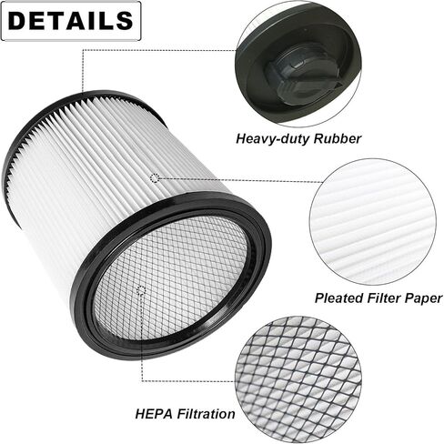 استبدال فلتر خرطوشة DXVC6910 HEPA لـ DEWALT 6/8/9/10/12/16 جالون مكنسة كهربائية رطبة/جافة، متوافق مع DEWALT Shop Vac DXV06P DXV06G DXV09P DXV10P DXV10PL DXV10SA DXV12P DXV14P DXV16P، عبوتان in Kuwait