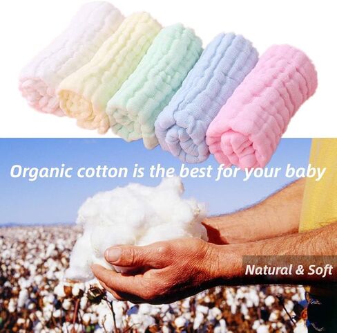 Baby Muslin Washcloths, Premium Natural Cotton Face Cloths, Super Soft Baby Wipes and Cotton Washcloth for Delicate Skin, Boys or Girls Multicolored Cotton Face Towels in Kuwait