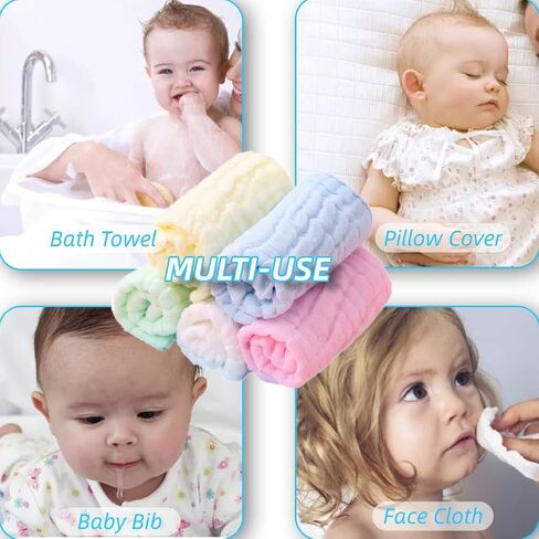 Baby Muslin Washcloths, Premium Natural Cotton Face Cloths, Super Soft Baby Wipes and Cotton Washcloth for Delicate Skin, Boys or Girls Multicolored Cotton Face Towels in Kuwait