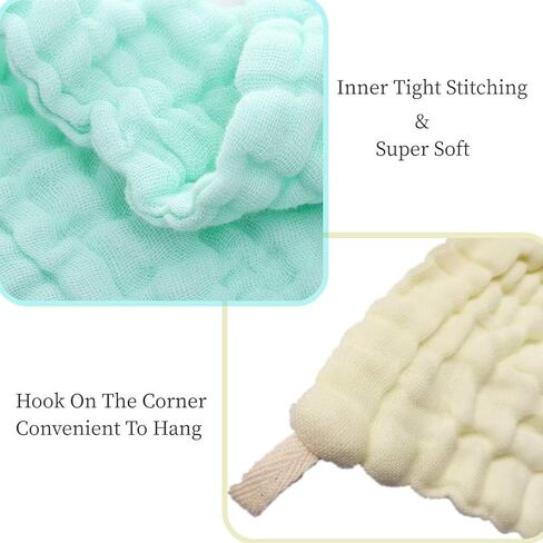 Baby Muslin Washcloths, Premium Natural Cotton Face Cloths, Super Soft Baby Wipes and Cotton Washcloth for Delicate Skin, Boys or Girls Multicolored Cotton Face Towels in Kuwait