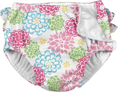 Ruffle Snap Reusable Absorbent Swimsuit Diaper-White Zinnia-18mo in Kuwait