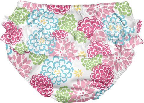 Ruffle Snap Reusable Absorbent Swimsuit Diaper-White Zinnia-18mo in Kuwait