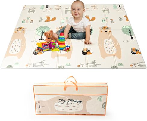 سجادات لعب الأطفال من BeBalyage للأرضية، قابلة للغسل بنسبة 100%، تصميم جميل ذو وجهين، سجادات لعب قابلة للطي للرضع والأطفال الصغار، سجادة أطفال كبيرة وناعمة للأرضية، 71 × 79 × 0.4 بوصة، تتضمن حقيبة سفر in Kuwait