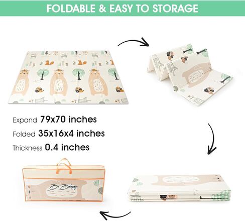 سجادات لعب الأطفال من BeBalyage للأرضية، قابلة للغسل بنسبة 100%، تصميم جميل ذو وجهين، سجادات لعب قابلة للطي للرضع والأطفال الصغار، سجادة أطفال كبيرة وناعمة للأرضية، 71 × 79 × 0.4 بوصة، تتضمن حقيبة سفر in Kuwait