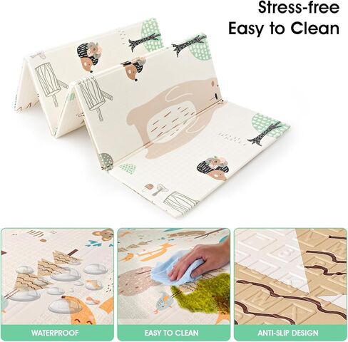 سجادات لعب الأطفال من BeBalyage للأرضية، قابلة للغسل بنسبة 100%، تصميم جميل ذو وجهين، سجادات لعب قابلة للطي للرضع والأطفال الصغار، سجادة أطفال كبيرة وناعمة للأرضية، 71 × 79 × 0.4 بوصة، تتضمن حقيبة سفر in Kuwait