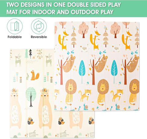 سجادات لعب الأطفال من BeBalyage للأرضية، قابلة للغسل بنسبة 100%، تصميم جميل ذو وجهين، سجادات لعب قابلة للطي للرضع والأطفال الصغار، سجادة أطفال كبيرة وناعمة للأرضية، 71 × 79 × 0.4 بوصة، تتضمن حقيبة سفر in Kuwait
