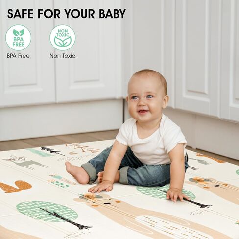 سجادات لعب الأطفال من BeBalyage للأرضية، قابلة للغسل بنسبة 100%، تصميم جميل ذو وجهين، سجادات لعب قابلة للطي للرضع والأطفال الصغار، سجادة أطفال كبيرة وناعمة للأرضية، 71 × 79 × 0.4 بوصة، تتضمن حقيبة سفر in Kuwait