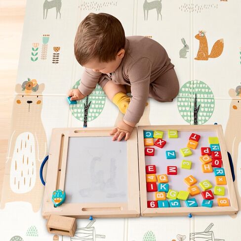 سجادات لعب الأطفال من BeBalyage للأرضية، قابلة للغسل بنسبة 100%، تصميم جميل ذو وجهين، سجادات لعب قابلة للطي للرضع والأطفال الصغار، سجادة أطفال كبيرة وناعمة للأرضية، 71 × 79 × 0.4 بوصة، تتضمن حقيبة سفر in Kuwait