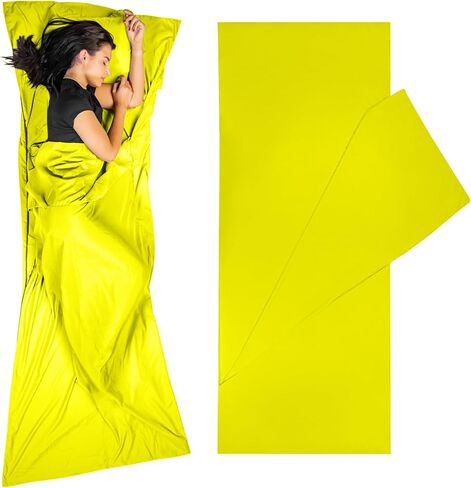 Shoeyz Outdoors Sleeping Bag Liner Unisex, Adult Sleep Sack with Zipper, Sheets for Guests, Travelling and Camping Single XL Yellow in Kuwait