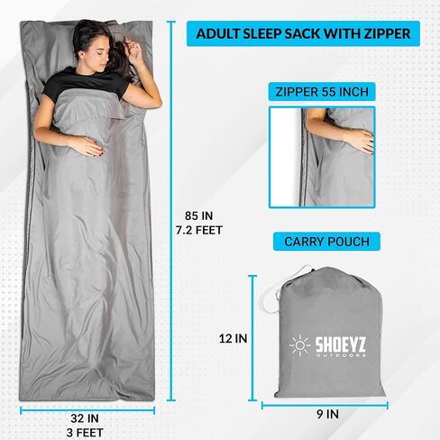 Shoeyz Outdoors Sleeping Bag Liner Unisex, Adult Sleep Sack with Zipper, Sheets for Guests, Travelling and Camping Single XL Yellow in Kuwait