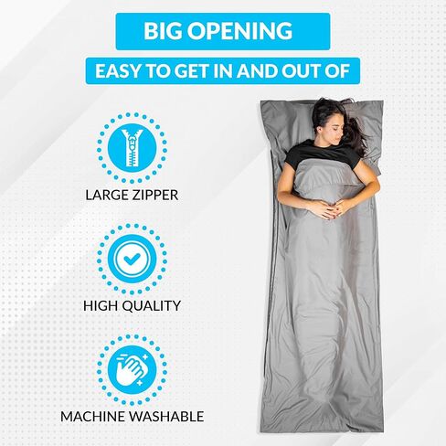 Shoeyz Outdoors Sleeping Bag Liner Unisex, Adult Sleep Sack with Zipper, Sheets for Guests, Travelling and Camping Single XL Yellow in Kuwait