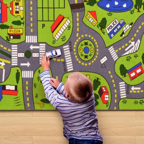 سجادة لعب سجادة كبيرة للأطفال لغرفة اللعب، مقاس 91.44 سم × 152.4 سم حياة المدينة مع سجادة سيارة المرور على الطرق، سجادة لعب تعليمية وتعليمية رائعة لغرفة نوم الأطفال وغرفة اللعب وديكور غرفة الأولاد in Kuwait