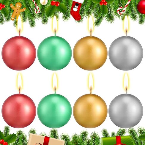 MTLEE 8 Pcs Christmas Round Candles Unscented Ball Candles Decorative Sphere Shaped Candles for Home Birthday Holiday Celebration Wedding Baby Party Shower in Saudi Arabia