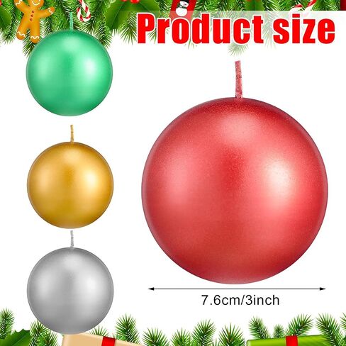 MTLEE 8 Pcs Christmas Round Candles Unscented Ball Candles Decorative Sphere Shaped Candles for Home Birthday Holiday Celebration Wedding Baby Party Shower in Saudi Arabia