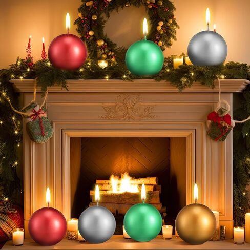 MTLEE 8 Pcs Christmas Round Candles Unscented Ball Candles Decorative Sphere Shaped Candles for Home Birthday Holiday Celebration Wedding Baby Party Shower in Saudi Arabia