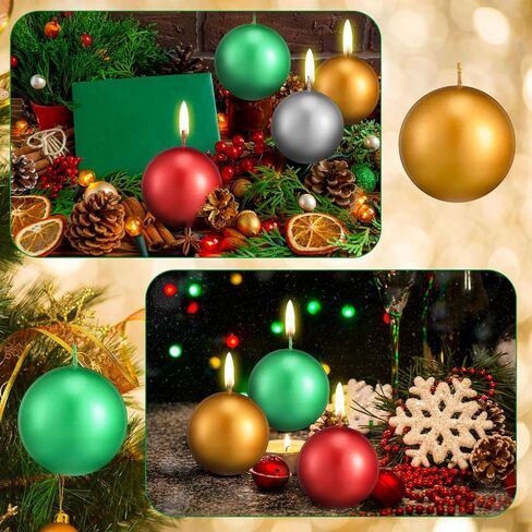 MTLEE 8 Pcs Christmas Round Candles Unscented Ball Candles Decorative Sphere Shaped Candles for Home Birthday Holiday Celebration Wedding Baby Party Shower in Saudi Arabia