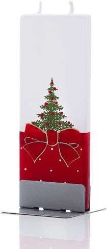 شمعة عيد الميلاد المصنوعة يدويًا من فلاتز - شجرة ذهبية على اللون الأخضر | شمعة غير معطرة ومقاومة للتقطير وخالية من الدخان بفتيلتين لديكور المنزل والغرفة | شموع زخرفية مسطحة مرسومة يدويًا | حامل فولاذي متضمن in Kuwait