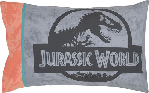 Universal Jurassic World Into The Wild Gray، أبيض، برتقالي، وأكوا تي. طقم سرير أطفال مكون من 4 قطع من T. Rex - لحاف، ملاءة سفلية مثبتة، ملاءة علوية مسطحة وكيس وسادة قابل للعكس in Kuwait
