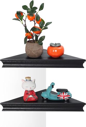 NIUBEST حامل جدار على رف الزاوية، مجموعة من أرفف زاوية عائمة مثلثة لتخزين وعرض الحائط، رف جدار زاوية خشبي مقاس 13 بوصة لغرفة النوم وغرفة المعيشة والحمام والمطبخ-جوز داكن in Kuwait