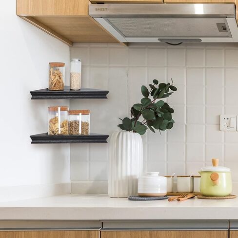 NIUBEST حامل جدار على رف الزاوية، مجموعة من أرفف زاوية عائمة مثلثة لتخزين وعرض الحائط، رف جدار زاوية خشبي مقاس 13 بوصة لغرفة النوم وغرفة المعيشة والحمام والمطبخ-جوز داكن in Kuwait