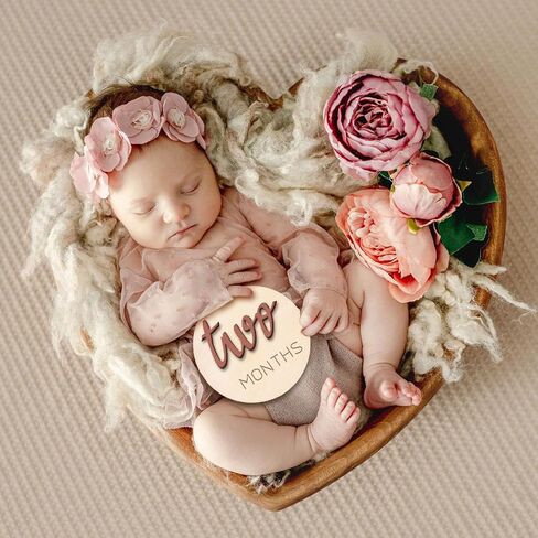 Baby Monthly Milestone， Baby Monthly Milestone Card Sign，6 Pack 3D Pink Monthly Milestone Wooden Makers disc for Baby Girl or boy， Baby Announcement Sign in Kuwait