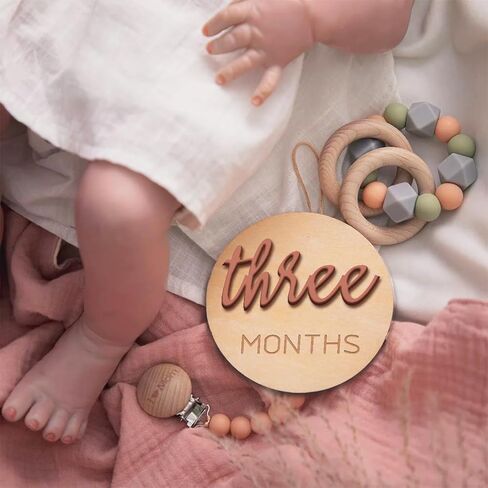 Baby Monthly Milestone， Baby Monthly Milestone Card Sign，6 Pack 3D Pink Monthly Milestone Wooden Makers disc for Baby Girl or boy， Baby Announcement Sign in Kuwait