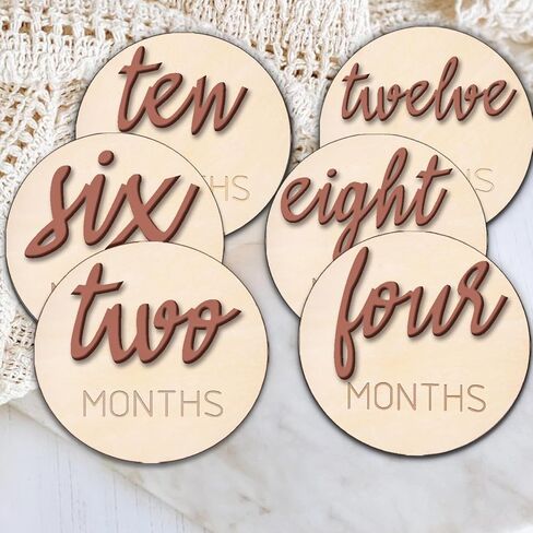 Baby Monthly Milestone， Baby Monthly Milestone Card Sign，6 Pack 3D Pink Monthly Milestone Wooden Makers disc for Baby Girl or boy， Baby Announcement Sign in Kuwait