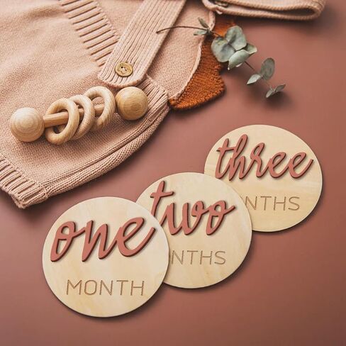 Baby Monthly Milestone， Baby Monthly Milestone Card Sign，6 Pack 3D Pink Monthly Milestone Wooden Makers disc for Baby Girl or boy， Baby Announcement Sign in Kuwait
