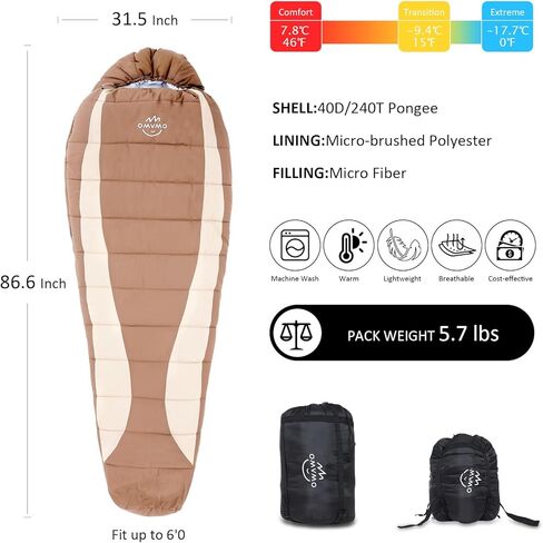 أكياس نوم مستطيلة من OMVMO 0 20 32 درجة للبالغين للتخييم والمشي لمسافات طويلة وحقائب الظهر، حقيبة نوم صغيرة خفيفة الوزن للطقس البارد للرجال والنساء والبنات والأولاد. معدات التخييم الشتوية يجب اقتناؤها in Kuwait