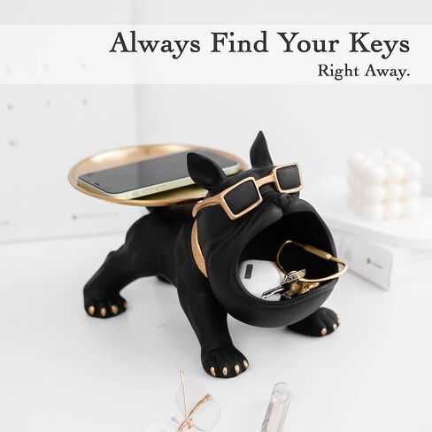 وعاء مفاتيح بتصميم بولدوج لطاولة المدخل من جوجو - صينية ديكور منزلية فريدة من نوعها - صينية مفاتيح مزخرفة - طبق حلوى للمكتب - صينية مجوهرات - وعاء حامل مفاتيح ديكور لطاولة الدخول in Kuwait