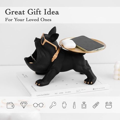 وعاء مفاتيح بتصميم بولدوج لطاولة المدخل من جوجو - صينية ديكور منزلية فريدة من نوعها - صينية مفاتيح مزخرفة - طبق حلوى للمكتب - صينية مجوهرات - وعاء حامل مفاتيح ديكور لطاولة الدخول in Kuwait